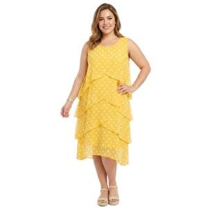 Anthony Richards VTG Yellow Polka Dot Layered Flowy Spring Midi Shift Dress 18W